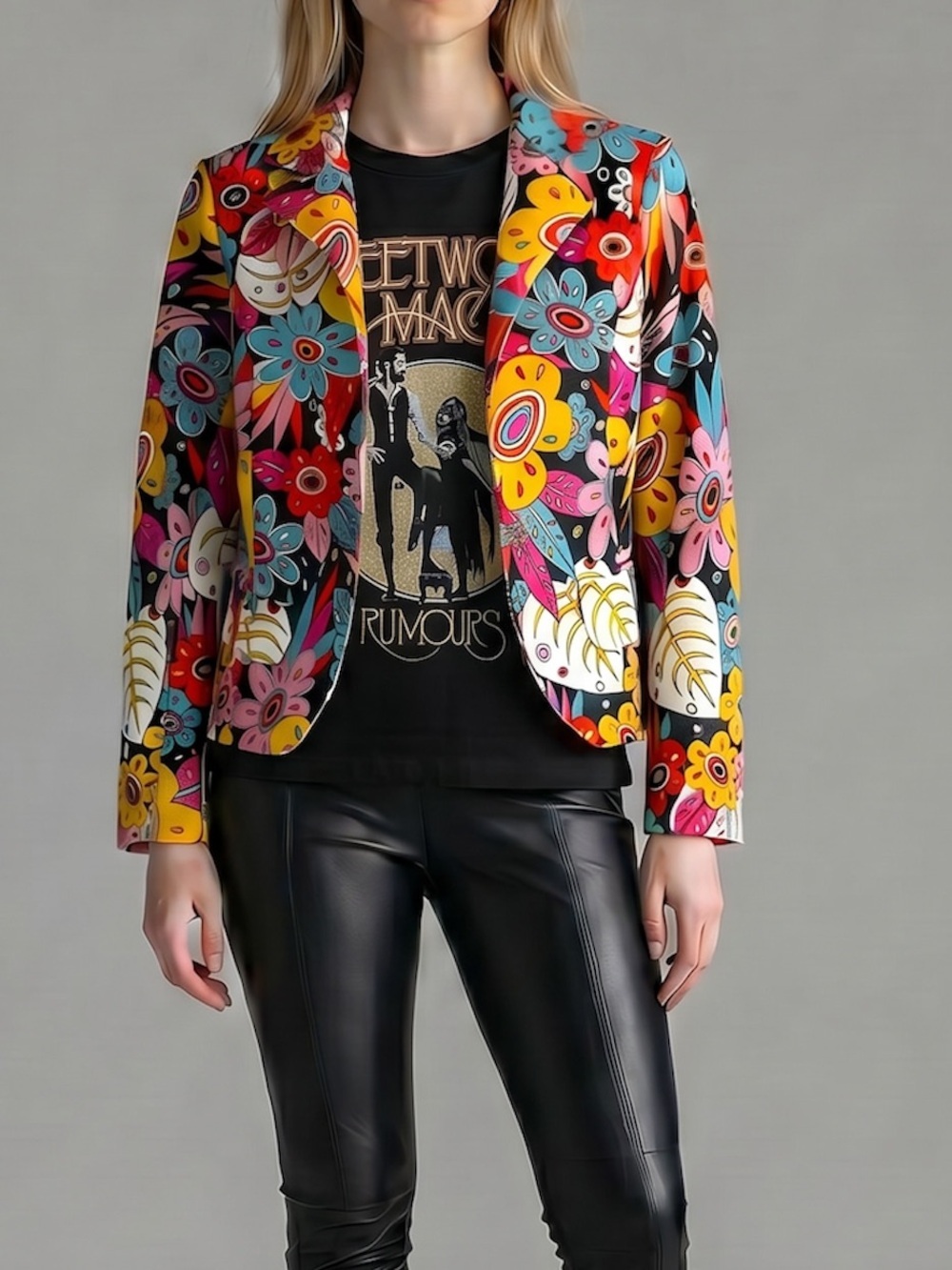 Anna Gervasi Italy Bright Floral Honeycomb Knit Statement Blazer - IT 40 (Small)